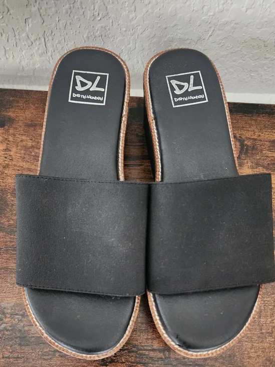 Black Platform Slide Sandals - Y2K Style Size 8.5 - Picture 2 of 3